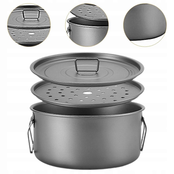 Camp madlavningsgryde 2200ml Titanium Camping Krus Til Med Dampgitter