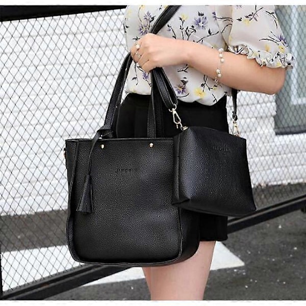 Lovevook Håndtaske Dame Skuldertaske Håndtasker Tote Taske Dame Stor Designer Elegant Skuldertaske Hank Taske Sæt Sort-sort