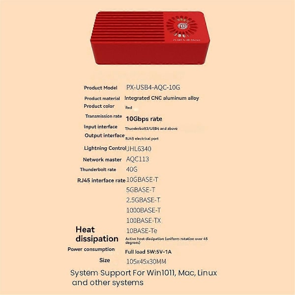 For Thunderbolt 10G Ethernet-kort PX USB4 til 10G Ethernet