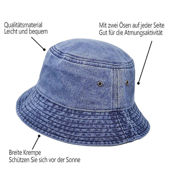 Ultrakey Bucket Hat Bredbrättad Tvättad Denim Bomull Utomhus Solhatt Platt Topp Keps För Fiske Vandring Strandsporter