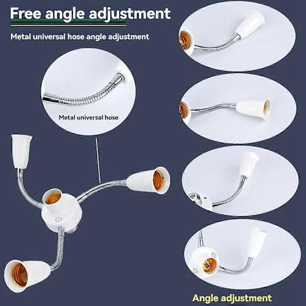 E27 LED-lampa Splitter Adapter Justerbar för Hemmakontor 3 Huvuden
