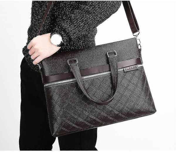 Herre Messenger Bag Preget Rombeformet Lær Håndveske Skulderveske