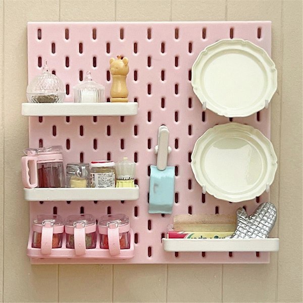 Miniatyr Möbel Pegboard Tillbehör Krok Väggförvaringsställ Svart