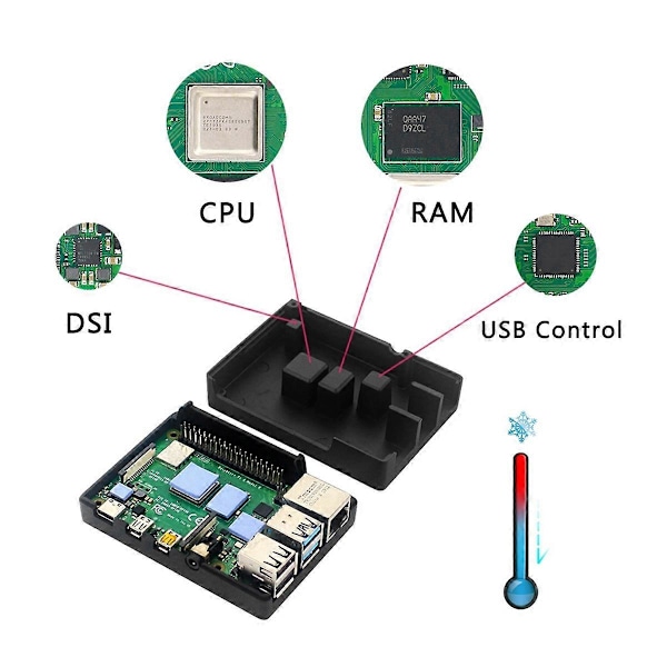 Alumiiniseoskotelo Raspberry Pi 4:lle, metallikuori, musta
