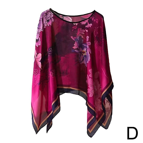 Sjalar Sommar Strand Sexiga Kvinnor Mode Tryck Chiffong Blus Bikini Överdrag Red