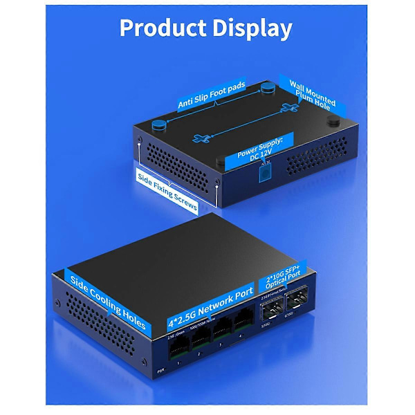 2.5Gb Switch 4 Port 2.5G Ohanterad Nätverksswitch med 2 Port EU-KONTAKT
