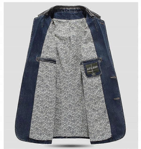 Herrjacka Denimjacka Vår Och Höst Kostym Blazer Jeans Patchwork Läder Slim Fit Jacka blue M