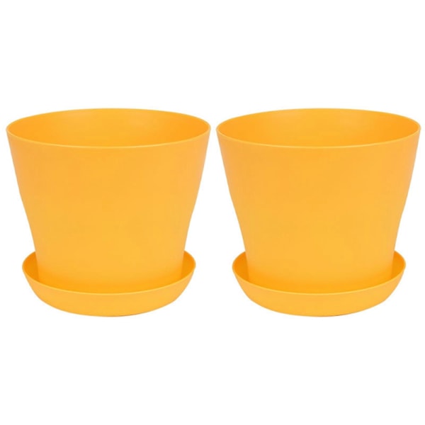 2 st Blomkruka med Fat Stor Öppning PP Dräneringshål Växtbehållare för Balkong Yellow XS