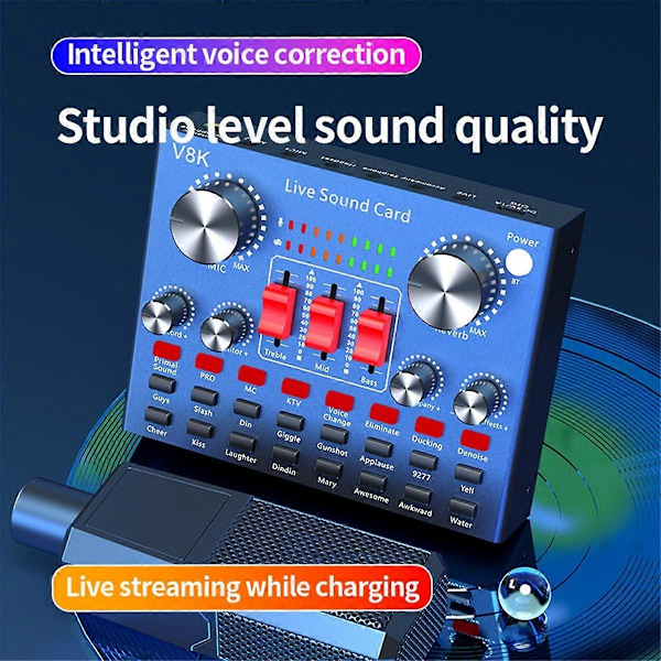 V8K Audio USB Externt Ljudkort Multi Portabel Mikrofon Live Sändning Ljudkort för Mobiltelefon Dator
