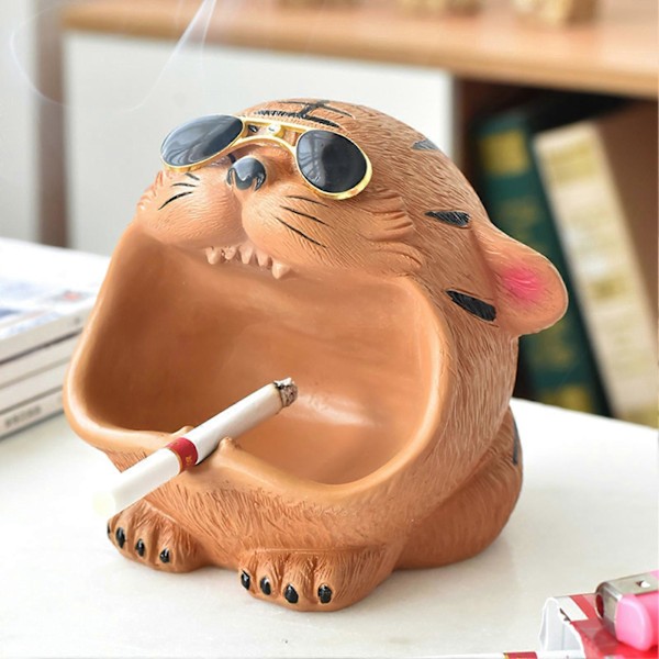 Tiger Fransk Bulldog Askebæger Håndlavet Brandsikker Belægning Vindtæt Halvt Lukket Dyr Resin Bord Askebægre med Slidser til Røgværktøj Gaver Hjemmekontor Grey A