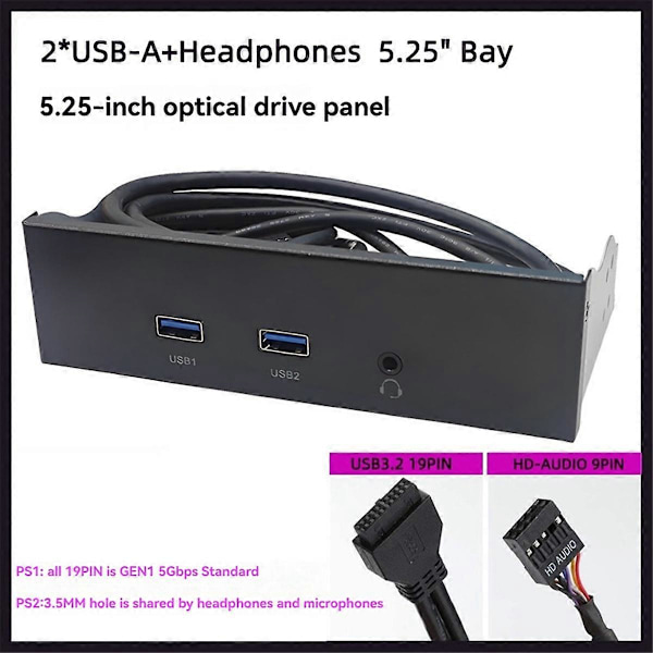 USB3.2 GEN1 Diskettstationsplats HD-AUDIO Ljud Frontpanel 5,25 tums Optisk Frontpanel Stöd 2x USB3.0 + 1x Ljud 3,5 mm
