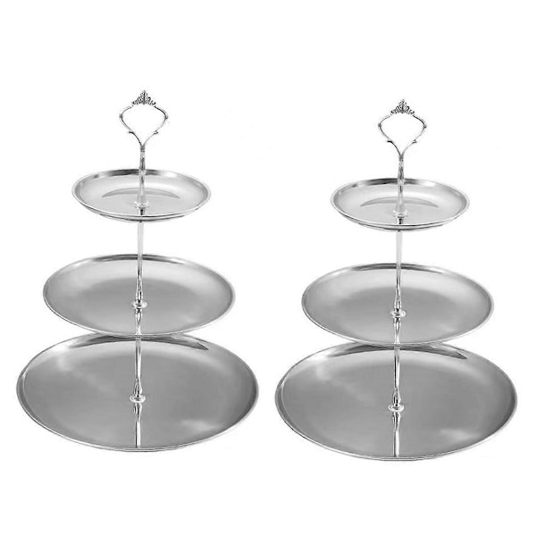 Rostfritt Stål Multi-Lager Bricka Desserttallrik Frukttallrik Silver