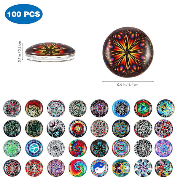 100 st Tryckta Mosaikplattor Glas Cabochons Platt Baksida Halvrunda Kulor Kupolplattor för Hantverksprojekt DIY-tillbehör