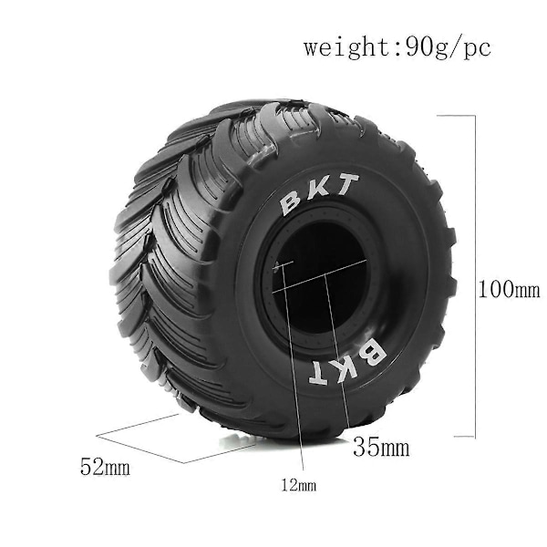 4 stk. 100 mm 1/10 dæk hjul 12 mm hex til 1/18 mini RC bil opgraderingsdele, hvid