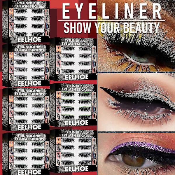 Blå Böjda Ögonfransar Ögonmakeup Stickers Limfria Självhäftande Glitter Lösögonfransar
