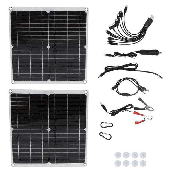 25Wx2 Solpanel Kit 20V Fotovoltaisk Panel Nødoplader til Udendørs Rejser Camping