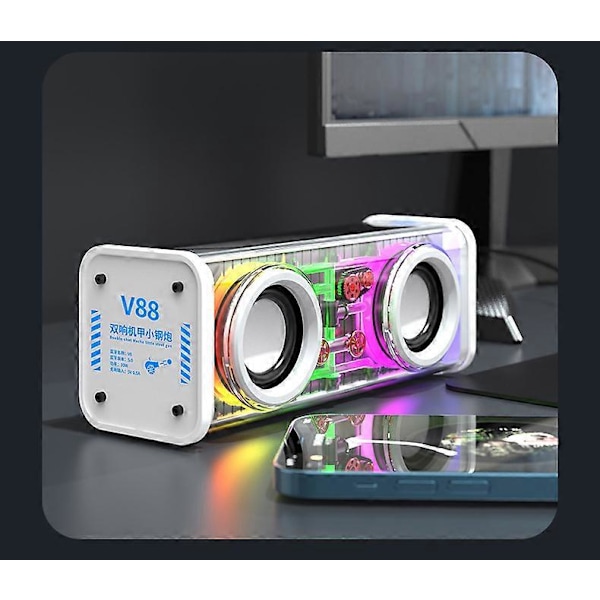 Läpinäkyvät Mecha-kaiuttimet, Bluetooth-yhteensopiva 5.0, 1800 mAh, juhliin (valkoinen)