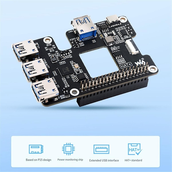 PCIe till USB 3.2 Gen1 HAT+Expansionskort för 5 PCIe till USB HUB 4 Höghastighets USB Drivrutinsfri Plug a
