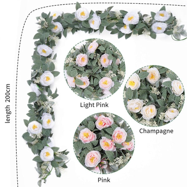 1 stk./2 stk. kunstig blomsterranke 2 m rosenbladranke guirlande med 8 kameliablomster simuleret kameliablomststreng til fest bryllup væg Wine Red 1pc