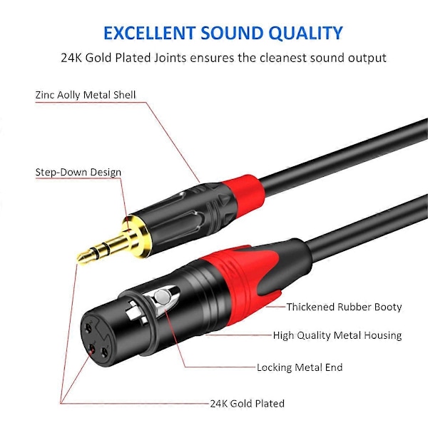 3,5 mm til XLR (3-benet) mikrofon-audiokabel hun til han-kabel