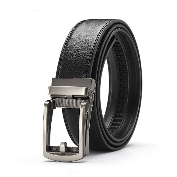 Herr Faux Läderbälte Mikro Automatiskt Spänne Spärrbälte Reptåligt Bälte Modeaccessoarer Silver Black 110cm