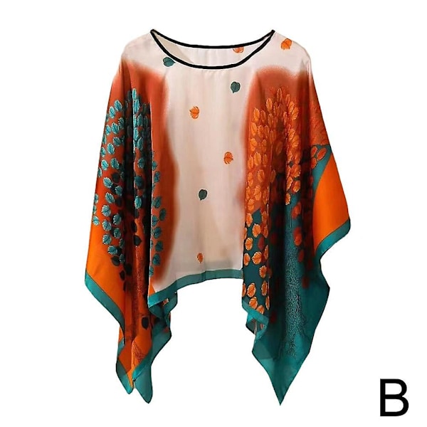 Sjalar Sommar Strand Sexiga Kvinnor Mode Tryck Chiffong Blus Bikini Överdrag Orange