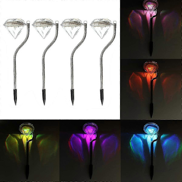 4-pack LED Färgskiftande Solcellsdiamantlampor Trädgård Gräsmatta Landskap Gångväg In Lampor