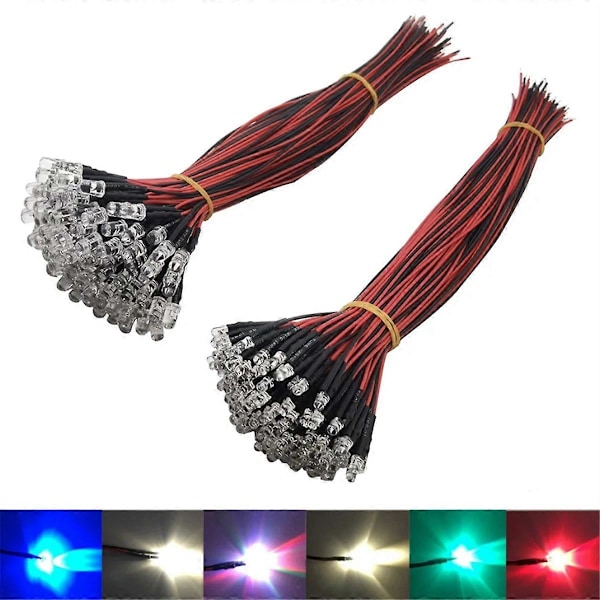 100 stk. lot 20 cm prækablet 5 mm LED-lys lampe pære prækablet emitterende E