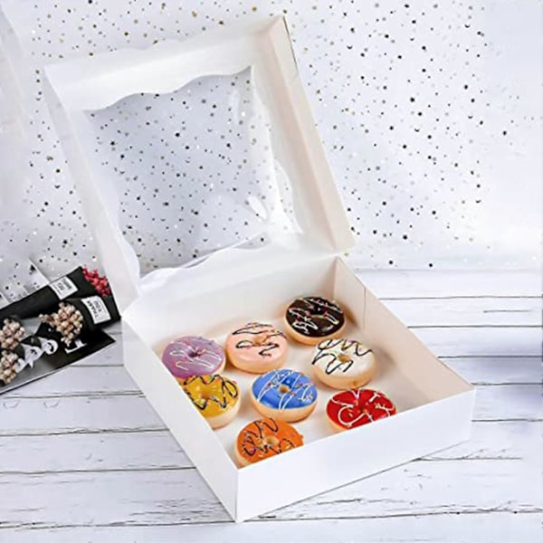 10 st Kakbox med Synligt Fönster Vattentät Vit/Brun Bageri Dessert Förpackningslåda Köksredskap White XL