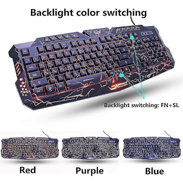 Pelinäppäimistö ja hiiri taustavalaistu USB-johdollinen vedenpitävä viileä sininen punainen violetti PC-kannettavalle, us