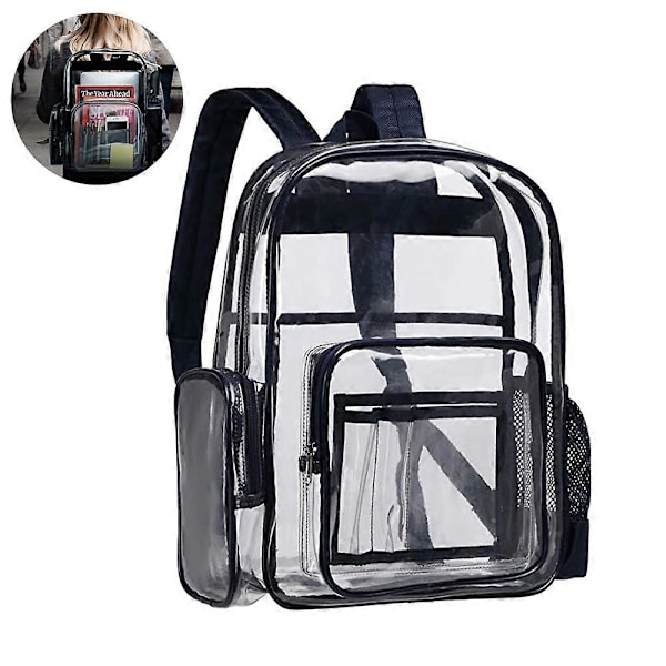1 st Klar Ryggsäck, Kraftig Genomskinlig Ryggsäck Mode transparent PVC ryggsäck skolväska black