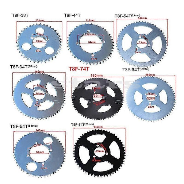 38t/44t 54t 64t 74t T8f 54/26/29/35mm Bakre Kedjehjul Mini Moto Atv Quad Dirt Pit Pocket Bike Cross 47cc 49cc Delar T8F 88 links