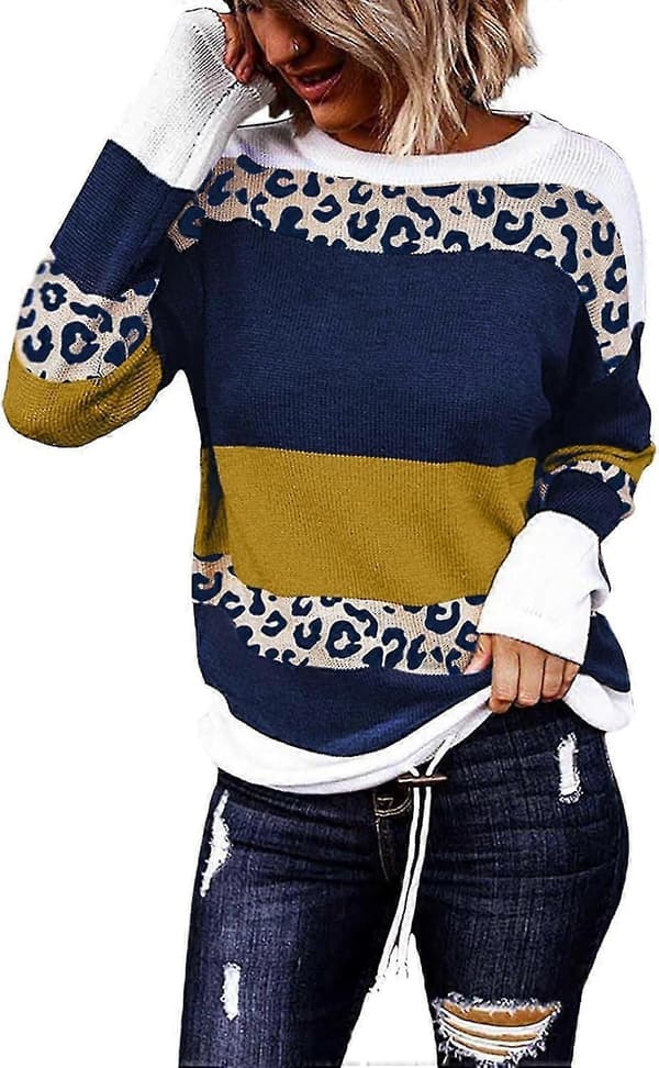 Efterårs Sweaters Rund Hals Stribet Sød Vinter Pullover Sweaters Til Kvinder Trendy 2023 Snøre Small Printed Yellow