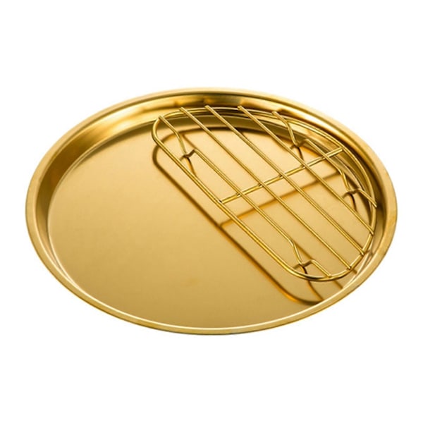 Fruktgodis Tallrik Multifunktionell Servis Ultralätt Modestil 304 Rostfritt Stålbricka för Matsal Golden 26cm