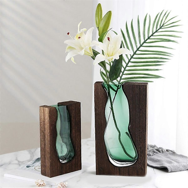 Trähus Glasvas Vattenupphöjd Blomma Vardagsrum Matbord Torkad Blomsterarrangemang Behållare Ornament B