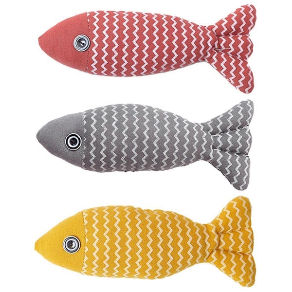 3-pack kattleksaker fisk, kattleksak tuggleksak kattmynta leksaker för innekatter