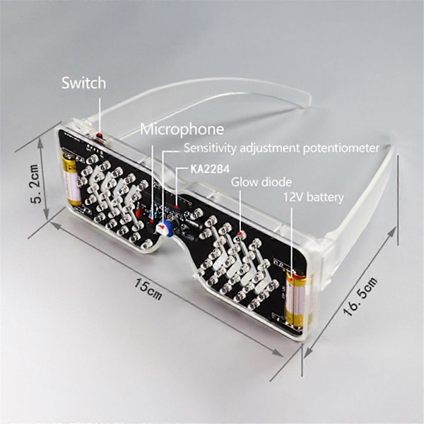 Röstaktiverade LED-ljusemitterande glasögon, tillverkningssats, ljusdiod, ljus, gör-det-själv, elektronisk sats, lödningsmontering, A
