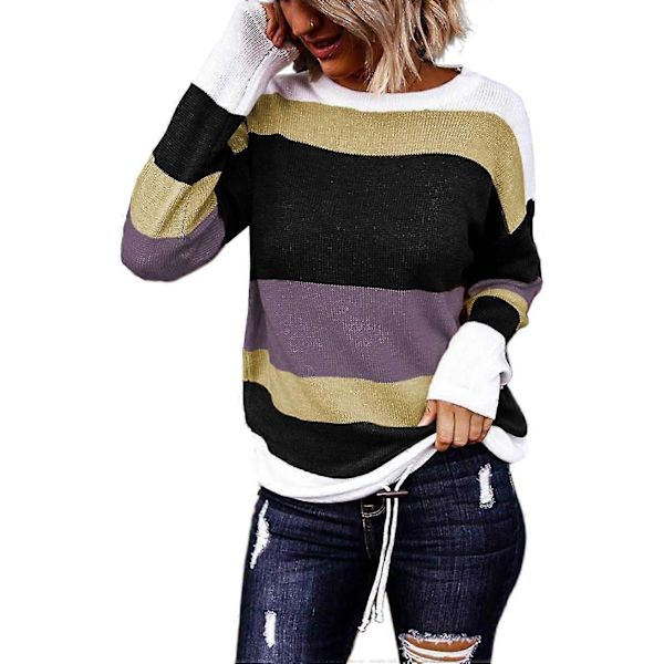Efterårs Sweaters Rund Hals Stribet Sød Vinter Pullover Sweaters Til Kvinder Trendy 2023 Snøre Large Purple