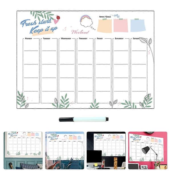 Magnetisk tavlekalender for vegg, ukeplanlegger, whiteboard med penn