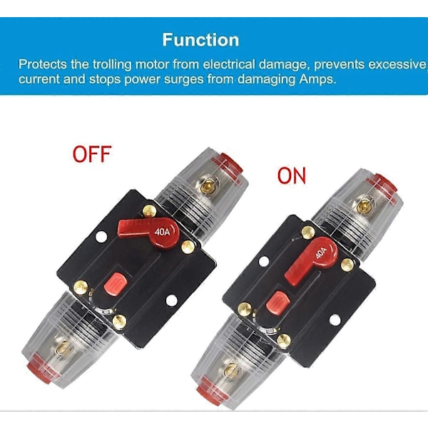 40A Ljudströmbrytare Auto Bil Stereo Inline Säkringshållare Inverter, Manuell Återställning 12V-24V DC För Automobil Ljudsystemskydd