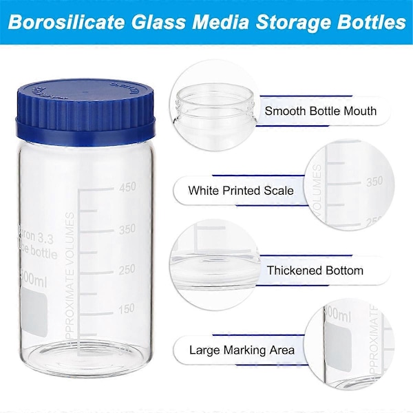 4-pack 500 ml Borosilikatglas Bredhalsade Graderade Runda Flaskor