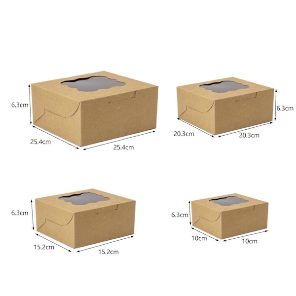 10 st Kakbox med Synligt Fönster Vattentät Vit/Brun Bageri Dessert Förpackningslåda Köksredskap White XL