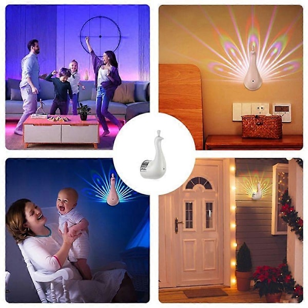 Påfåglar Vägglampa, Fjärrkontroll Påfåglar Projektion Bordslampa, 7 Färgers Justering Påfåglar Projektion Atmosfärlampa
