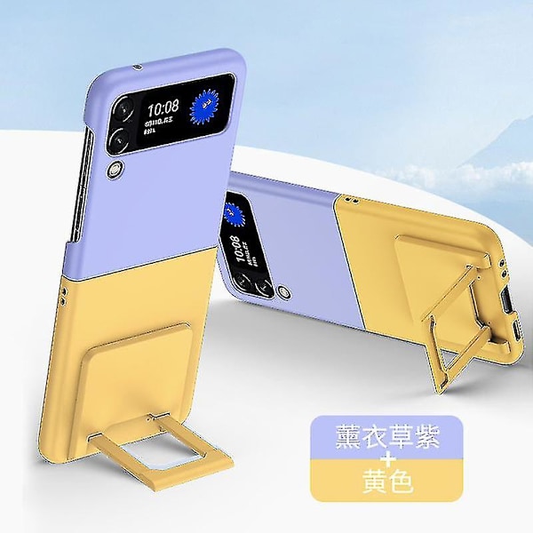 Kotelo Yhteensopiva Samsung Galaxy Z Flip 4:n kanssa, jossa on taitettava piilotettu jalustatuki, iskunkestävä Purple yellow