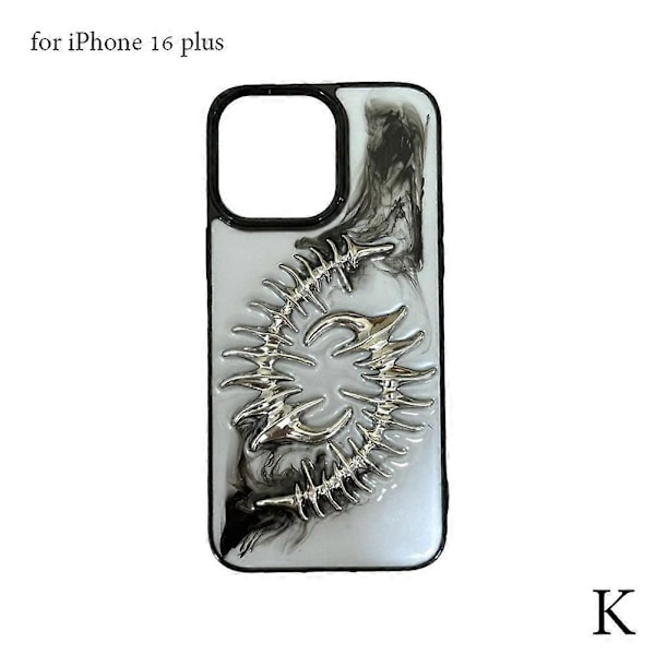 3D Metall Fiskben Transparent Telefonfodral För iPhone 16 15 14 13 12 11 Pro Max Plus Black For 16 plus