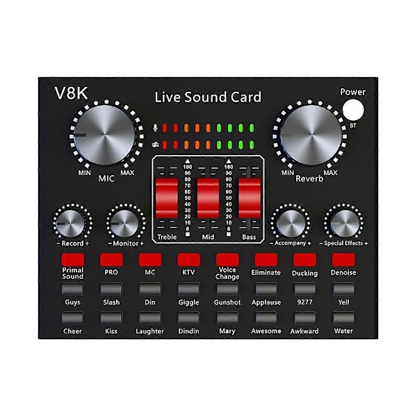 V8K Audio USB Externt Ljudkort Multi Portabel Mikrofon Live Sändning Ljudkort för Mobiltelefon Dator