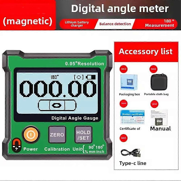 LCD Magnetisk Digital Hældningsmåler Vinkelmåler Green