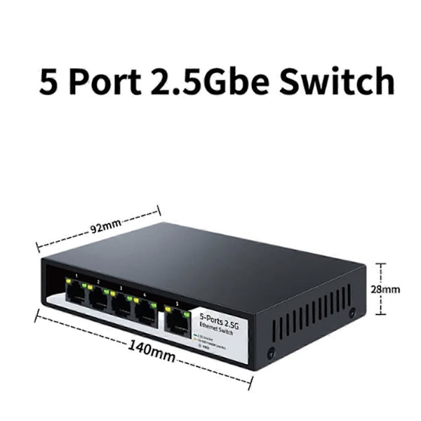 2.5GbE Ethernet Switch 5 Port 2.5G Nätverk Switch EU-kontakt