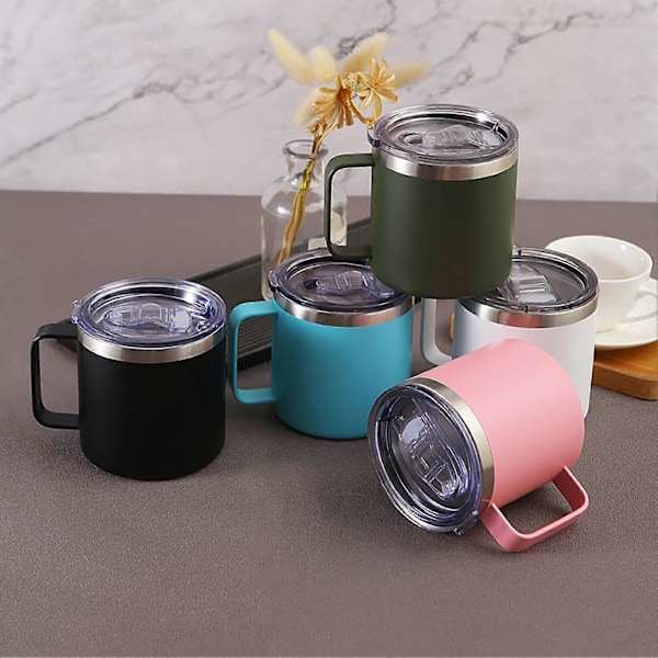 12oz Vakuummugg Värmebeständig Läcksäker Dubbelväggig Rostfri Stål Kaffe Mjölk Vattenmugg Kontorsmaterial med Lock Grey 2