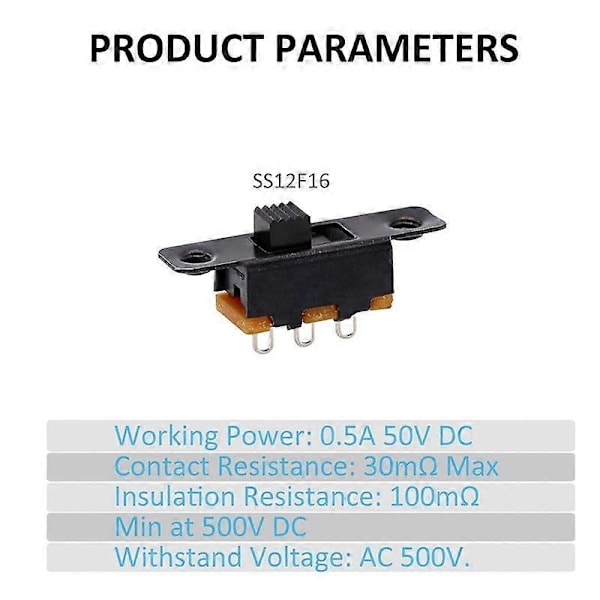 Glidströmbrytare Panelmontering 3 Lödstift På/Av 2 Positioner 50st